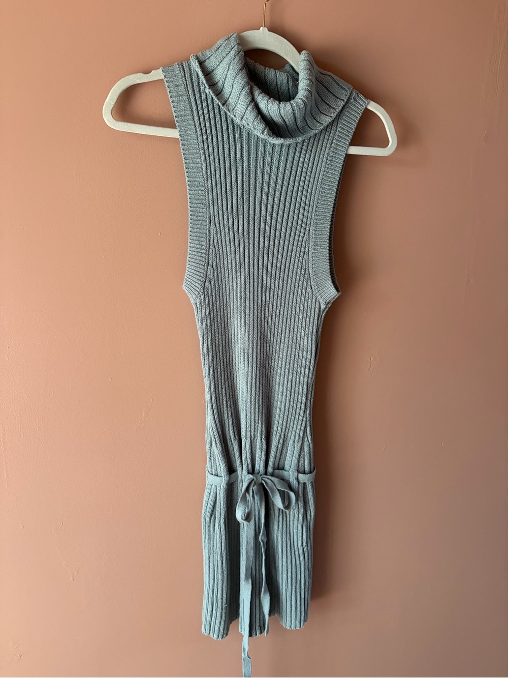 Free People Ribbed Sleeveless Turtleneck Dress in Dusty Sage